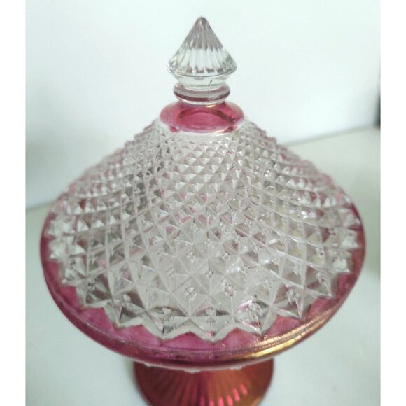 Vintage Westmoreland Glass Ruby Red & Clear English diamond Hobnail Compote - Picture 4 of 10